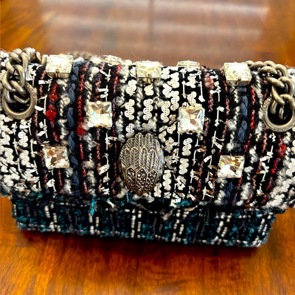 Kurt Geiger Black and White Clutch with Metallic Tweed